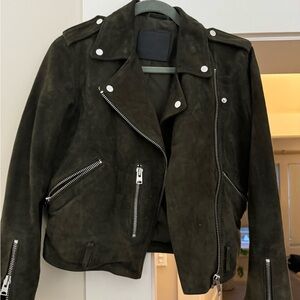 All Saints Dark Green Suede Moto Jacket